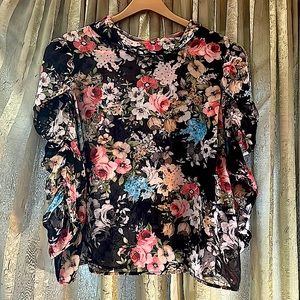 SOLD Forever 21 Sheer Floral Collared Puffy Sleeved Blouse